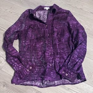 Vintage Y2K Erin purple geometric collared long sleeve button up top, Size L